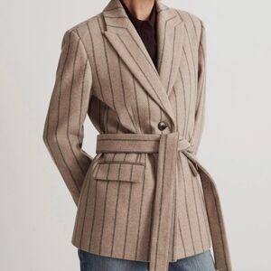 Madewell Bedford Oversized Belted Blazer Brown With Gray Stripes Wool Blend 16